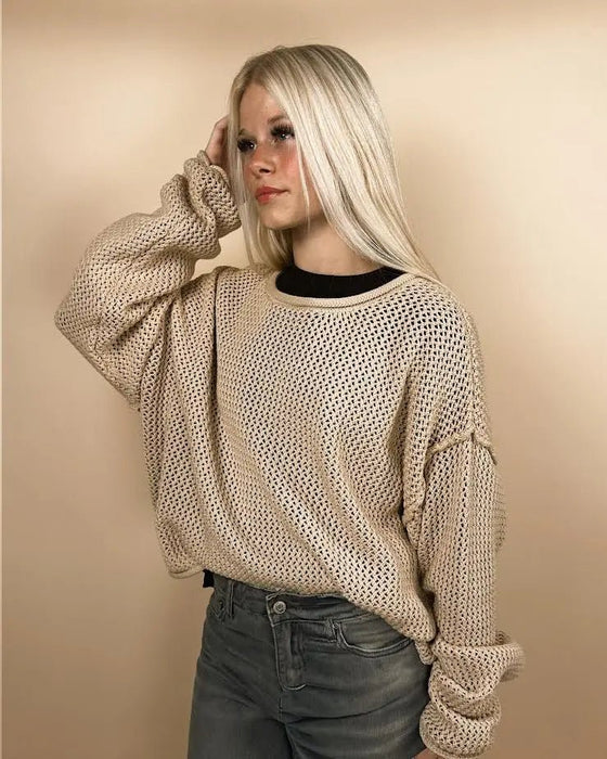 Textured Knit Drop Shoulder Sweater - LECCE