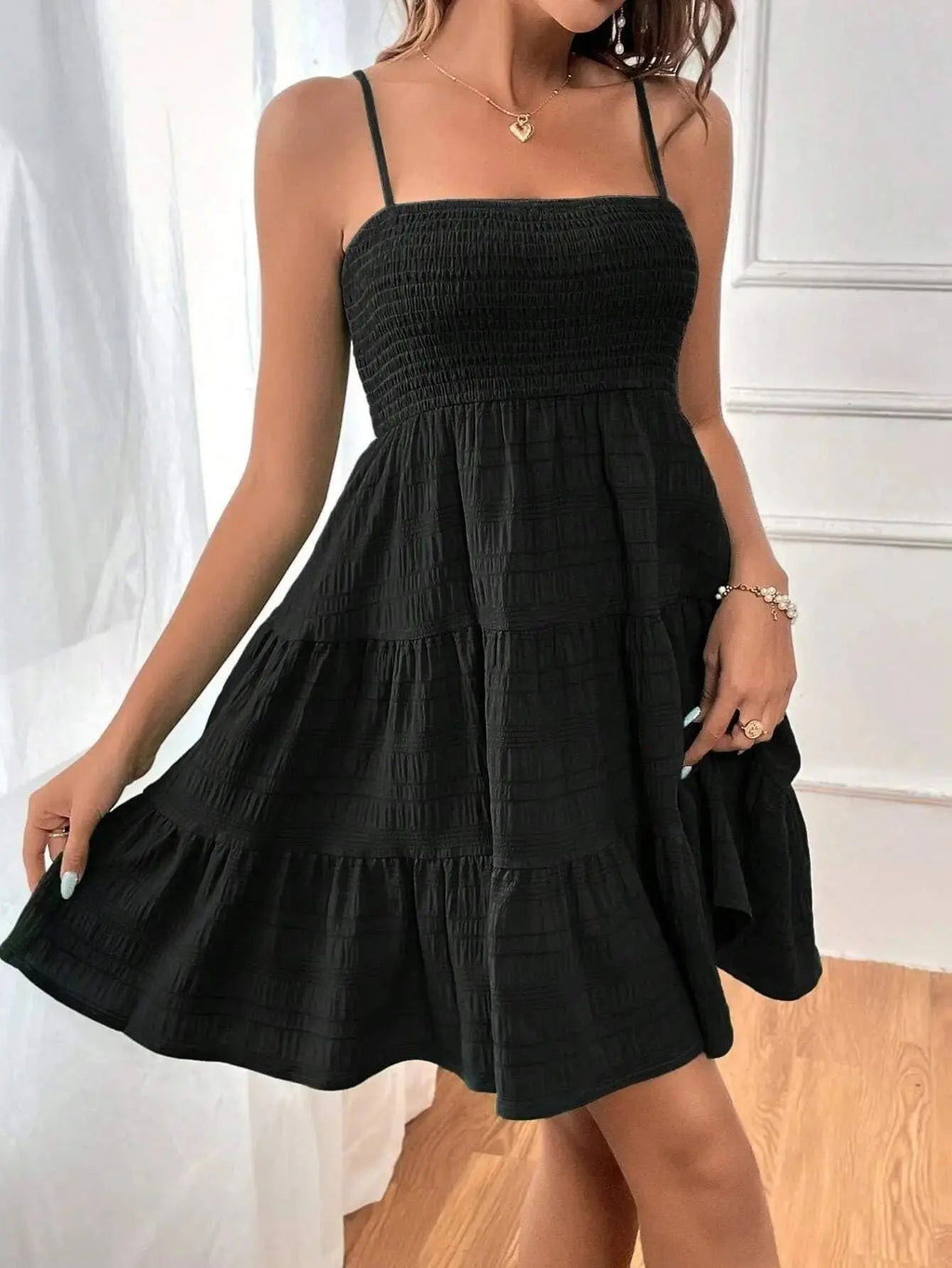 Thin Suspender Versatile Textured Dress