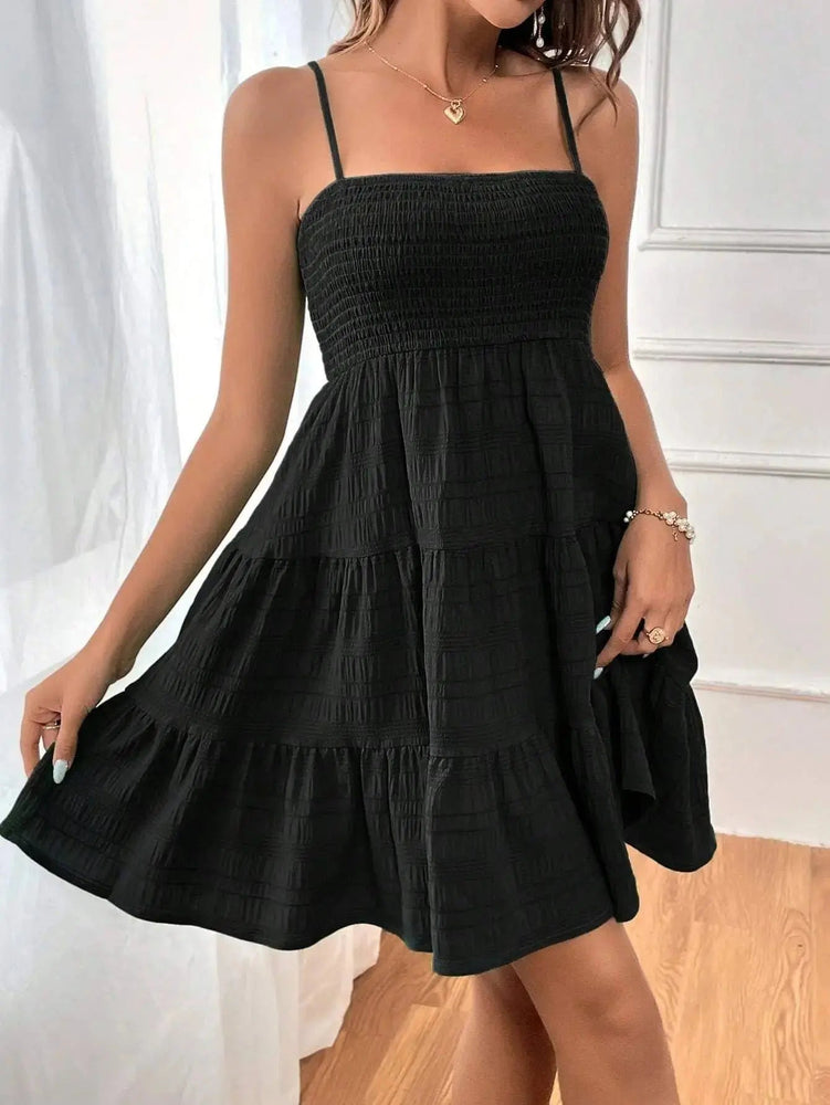 Thin Suspender Versatile Textured Dress - LECCE