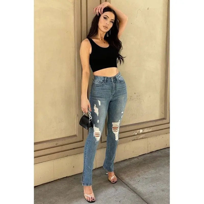 Top Tier Side Slit High Rise Jeans - LECCE