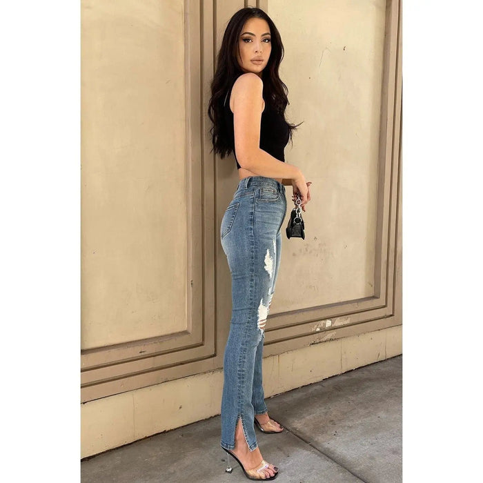 Top Tier Side Slit High Rise Jeans - LECCE