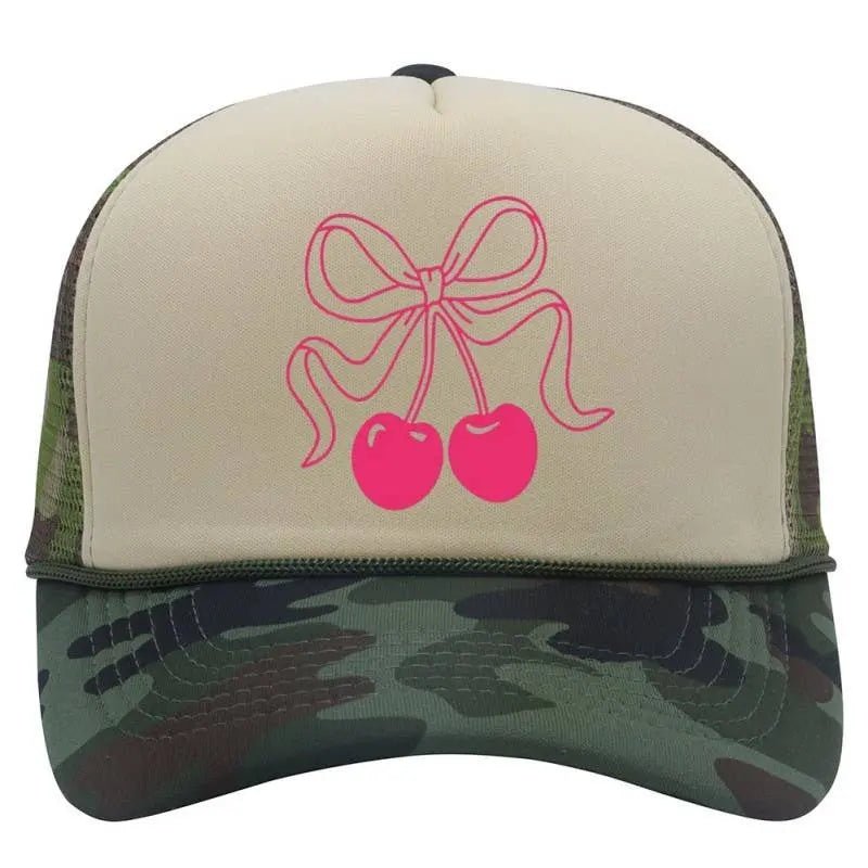 Trucker Hat Bow Cherry Camouflage Cap - LECCE