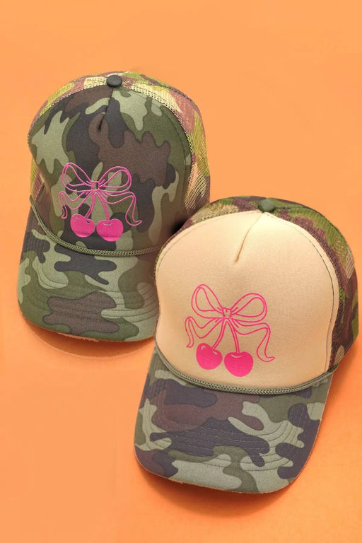 Trucker Hat Bow Cherry Camouflage Cap - LECCE
