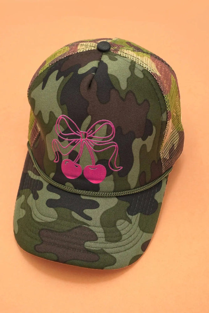 Trucker Hat Bow Cherry Camouflage Cap - LECCE
