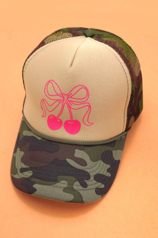 Trucker Hat Bow Cherry Camouflage Cap - LECCE
