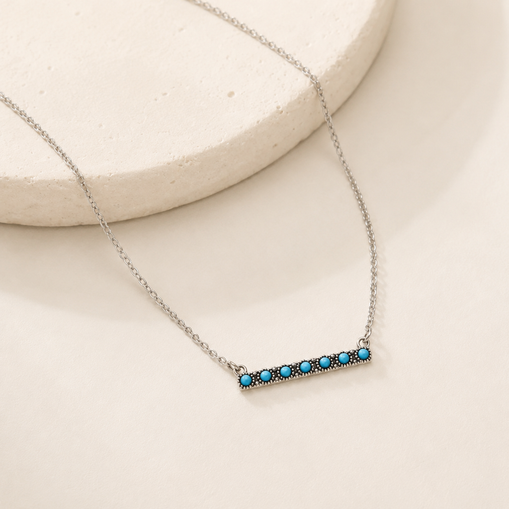 Western 925 Sterling Silver Turquoise Bar Necklace