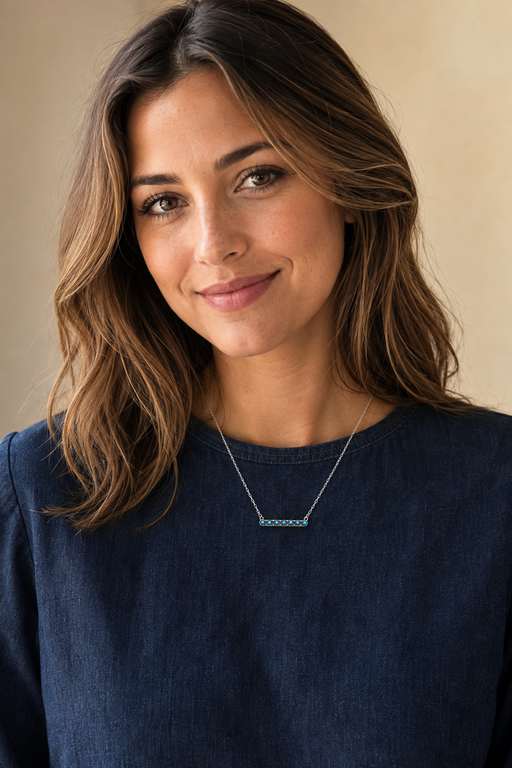 Model wearing Western Turquoise Bar Necklace