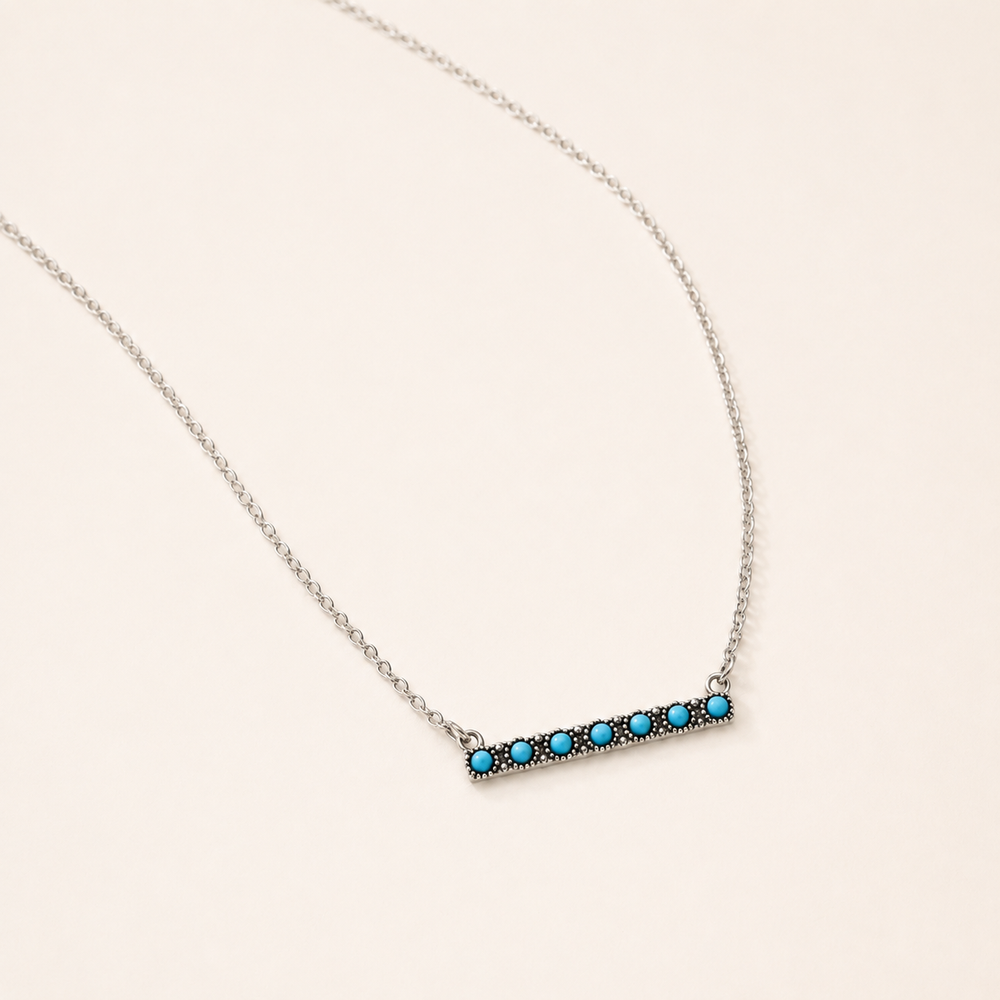Western Turquoise Bar Necklace on soft-white background