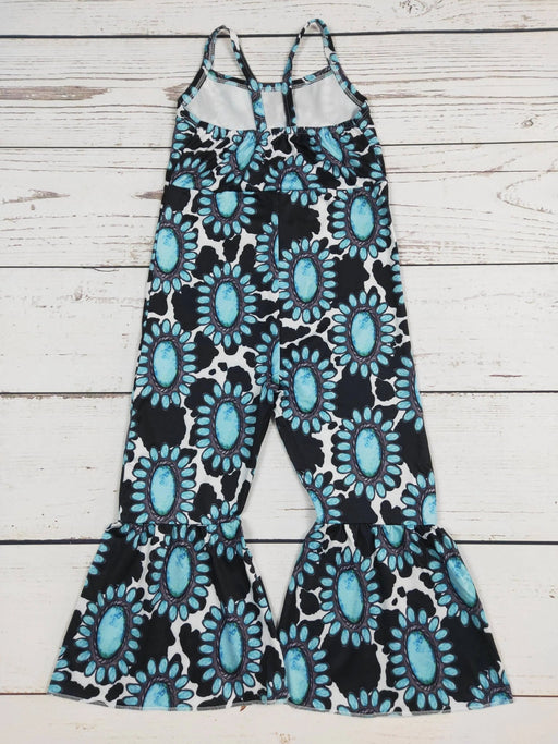 Turquoise Cow Printed Baby Girls Jumpsuit - LECCE