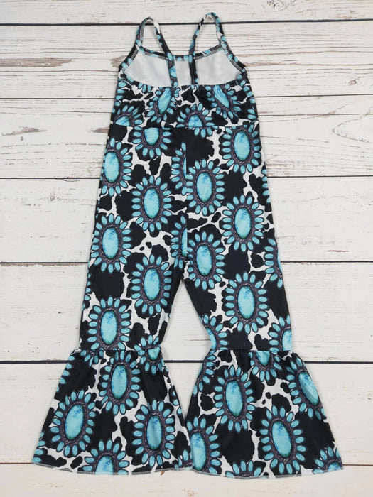 Turquoise Cow Printed Baby Girls Jumpsuit - LECCE