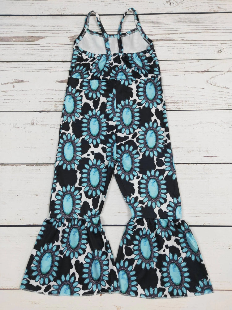 Turquoise Cow Printed Baby Girls Jumpsuit - LECCE