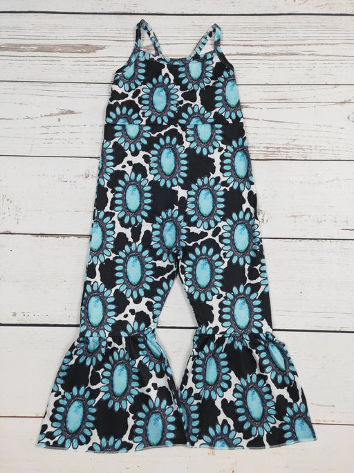 Turquoise Cow Printed Baby Girls Jumpsuit - LECCE