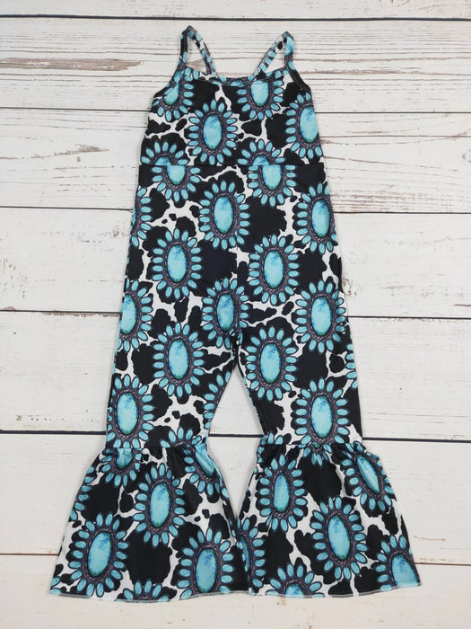 Turquoise Cow Printed Baby Girls Jumpsuit - LECCE