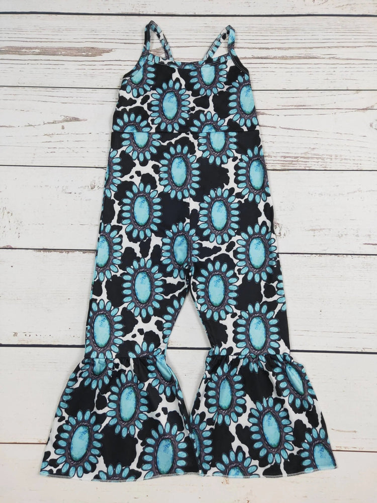 Turquoise Cow Printed Baby Girls Jumpsuit - LECCE