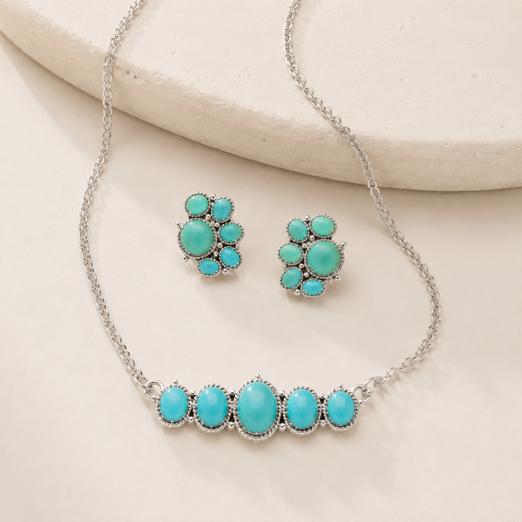 Western Concho Flower Gem Stone Necklace Set