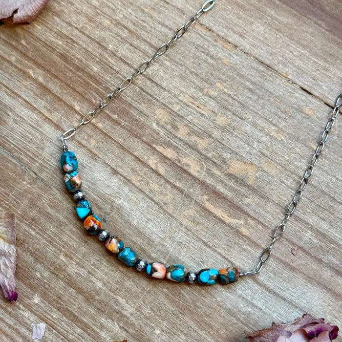 Turquoise & Spiny Oyster Pearl Necklace - LECCE