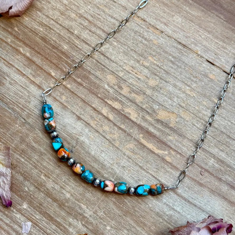 Turquoise & Spiny Oyster Pearl Necklace