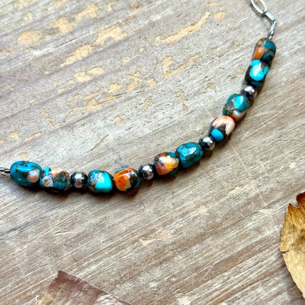 Turquoise & Spiny Oyster Pearl Necklace - LECCE