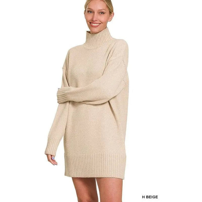 Turtle Neck Long Sleeve Mini Sweater Dress - LECCE