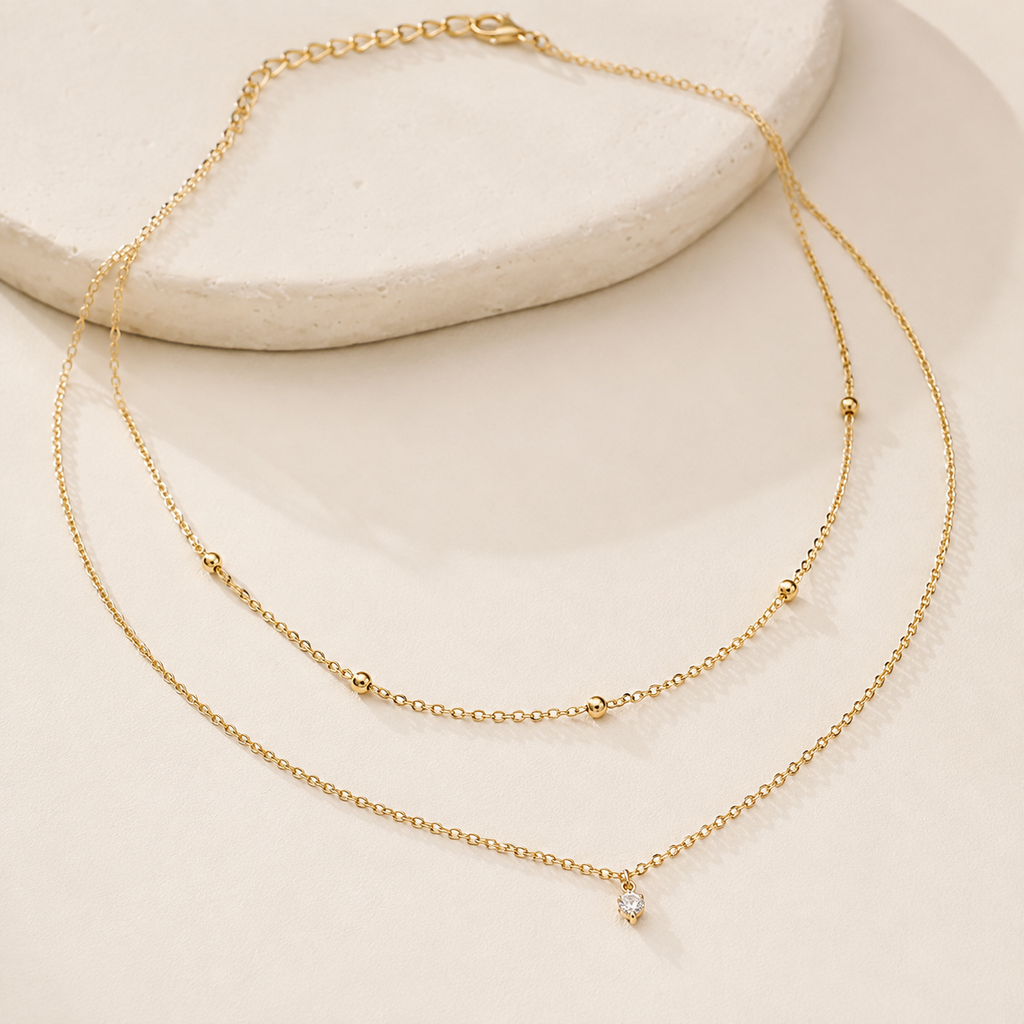 Two Strand Beaded Diamond Necklace