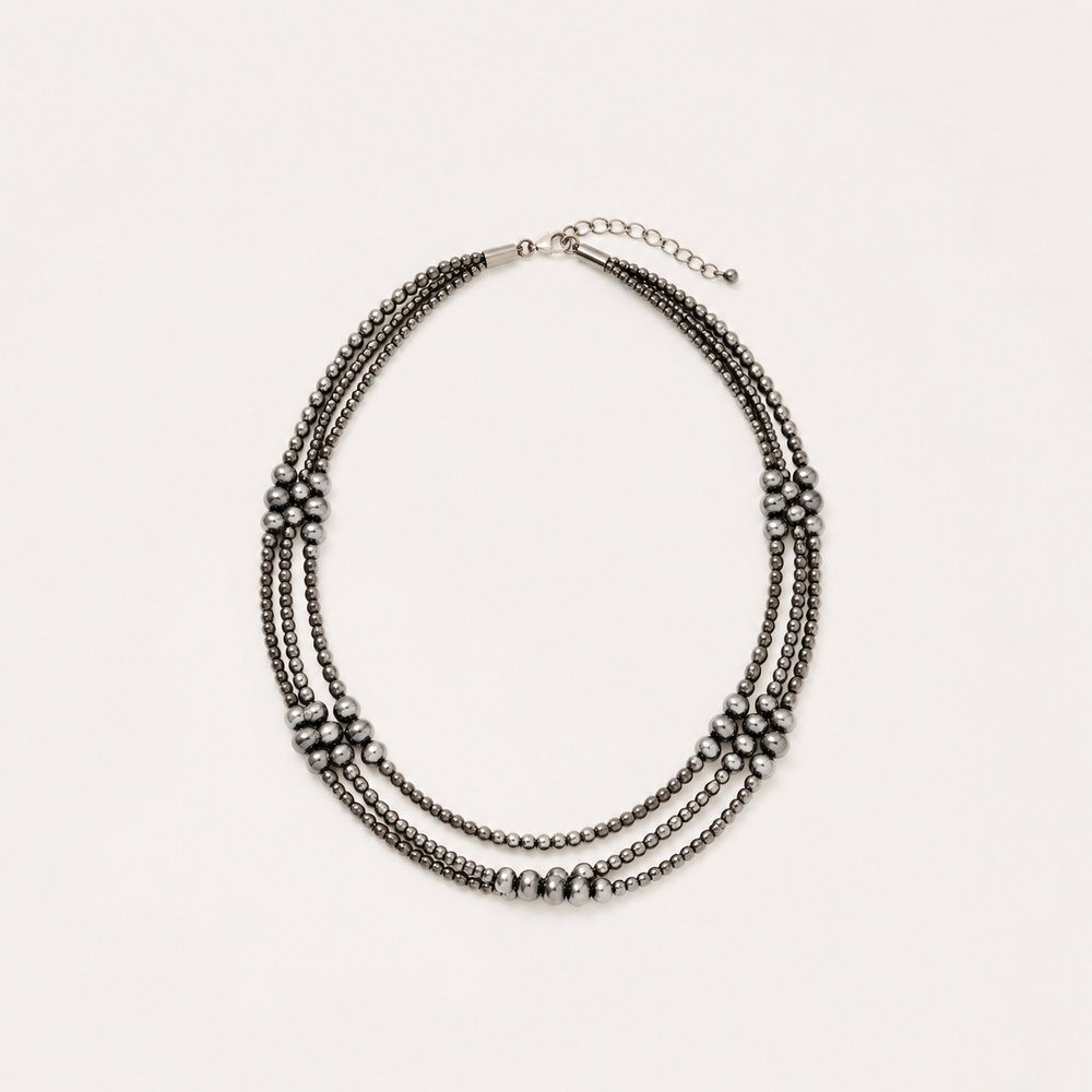 Two Strand Navajo Bead Cluster Necklace on soft-white background