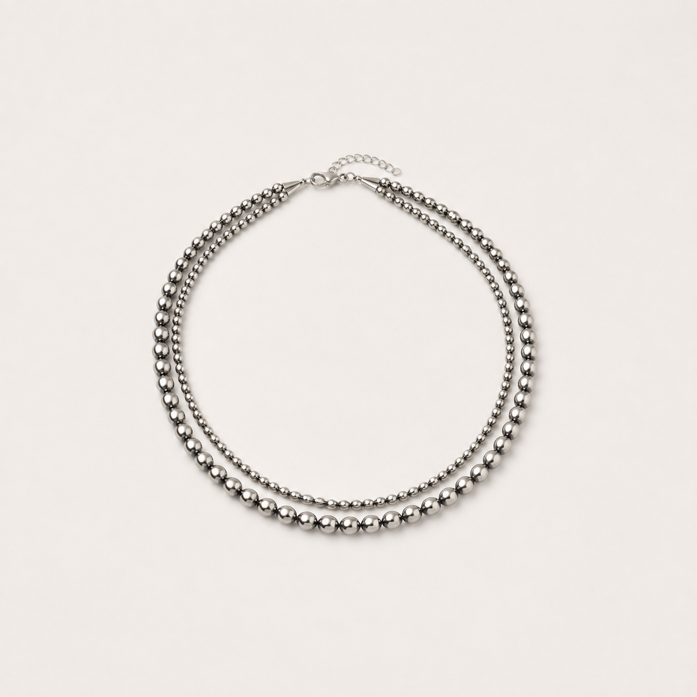 Two Strand Polished Navajo Bead Necklace on soft-white background