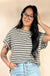 Green Stripe Textured Side Slits Crew Neck T Shirt Dear lover