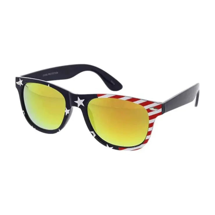 Gafas de sol con lentes de espejo de color y estampado de bandera de EE. UU.