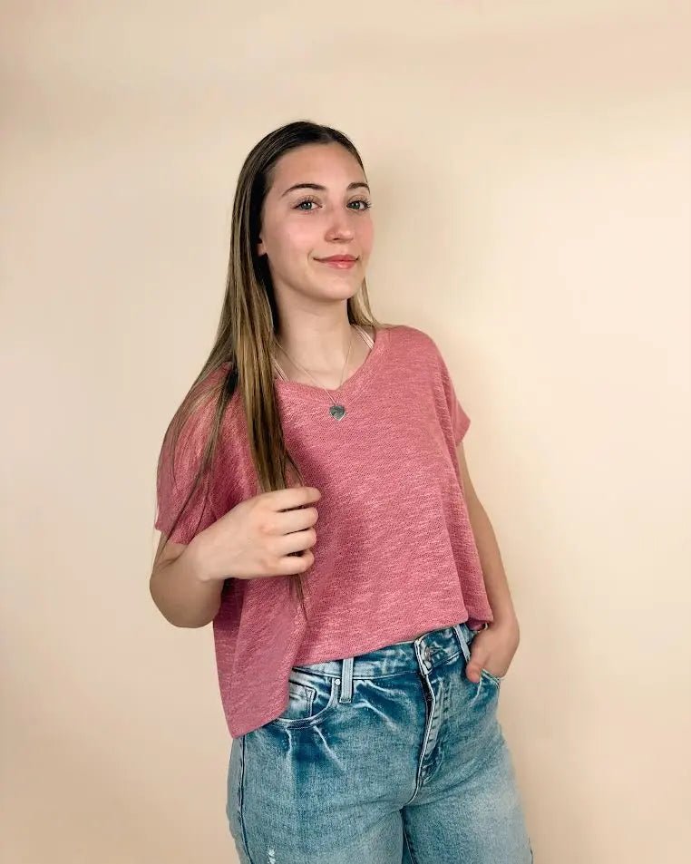 Hacci Slub V-Neck Drop Shoulder Crop Top