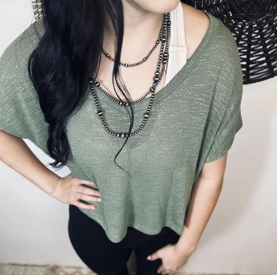 V - neck Drop Shoulder Crop Top - LECCE
