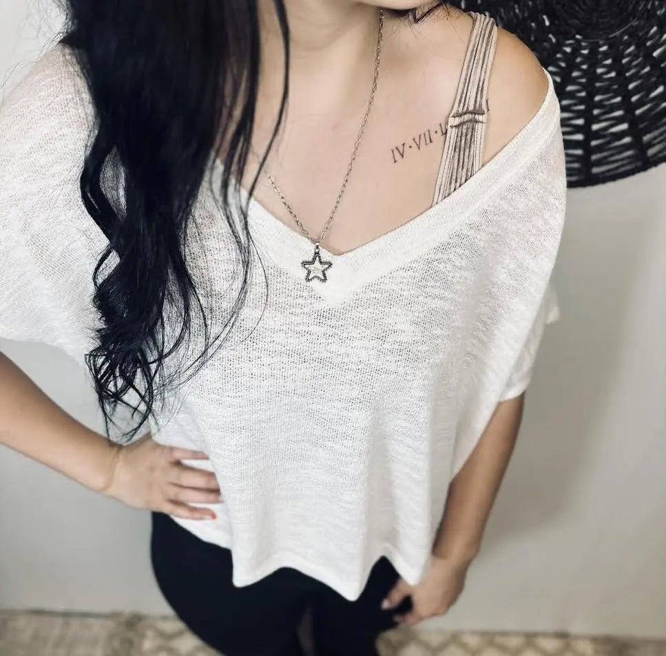 V - neck Drop Shoulder Crop Top - LECCE