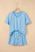 V Neck Drop Shoulder Tee & Patchwork Shorts Set - LECCE
