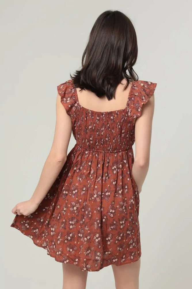 V NECK FLUTTER SLEEVE EMPIRE WAIST DITSY PRINT DR - LECCE