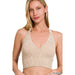 V Neck Washed rib Seamless Bra Padded Tank Top - LECCE
