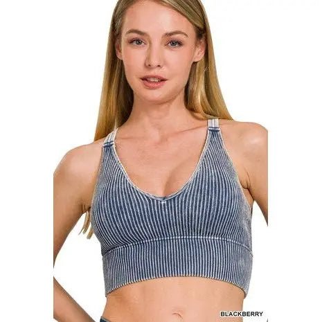 V Neck Washed rib Seamless Bra Padded Tank Top - LECCE