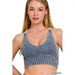 V Neck Washed rib Seamless Bra Padded Tank Top - LECCE