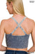 V Neck Washed rib Seamless Bra Padded Tank Top - LECCE
