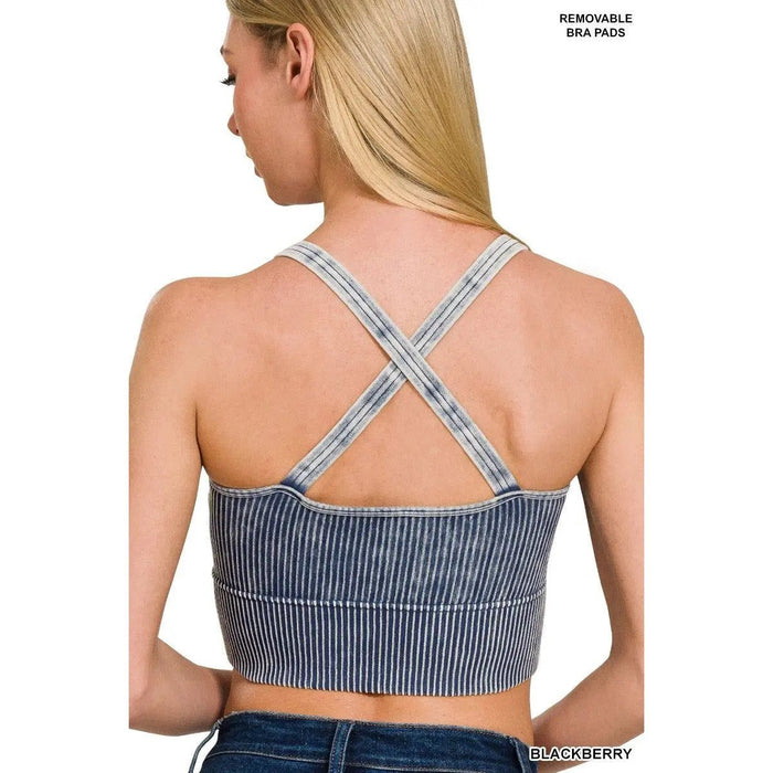 V Neck Washed rib Seamless Bra Padded Tank Top - LECCE