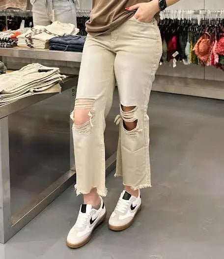 Washed Distressed Cropped Jeans - LECCE