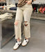 Washed Distressed Cropped Jeans - LECCE