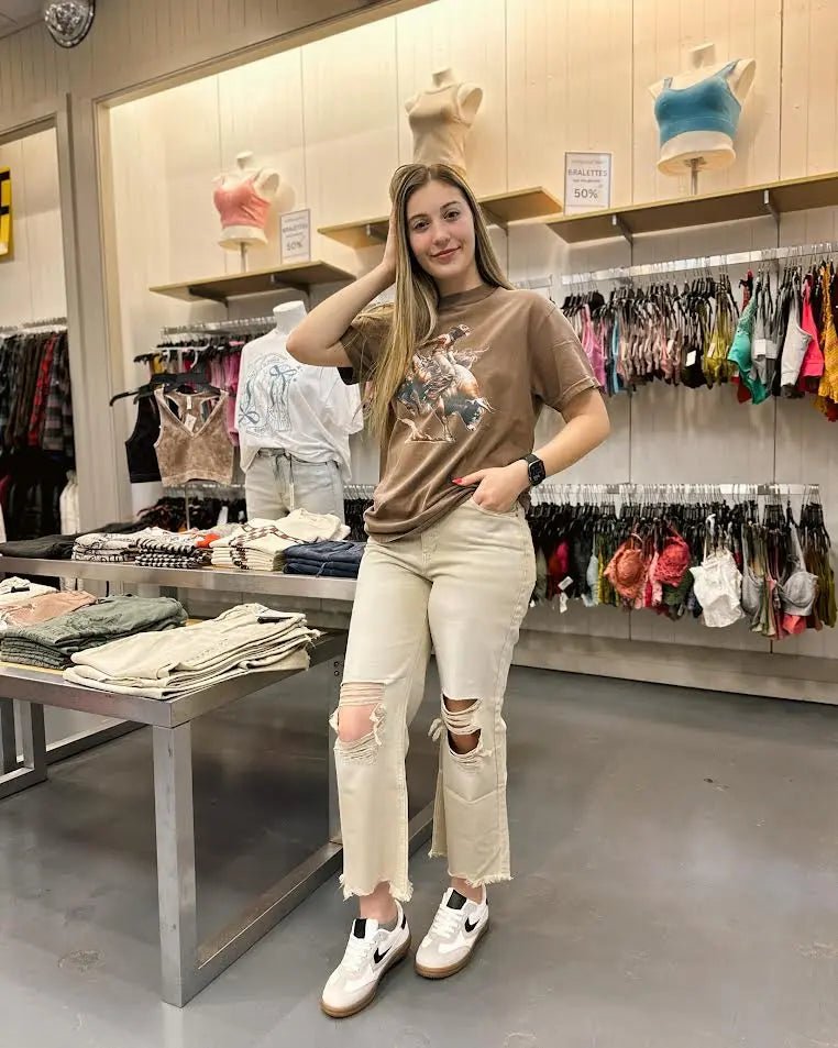 Washed Distressed Cropped Jeans - LECCE