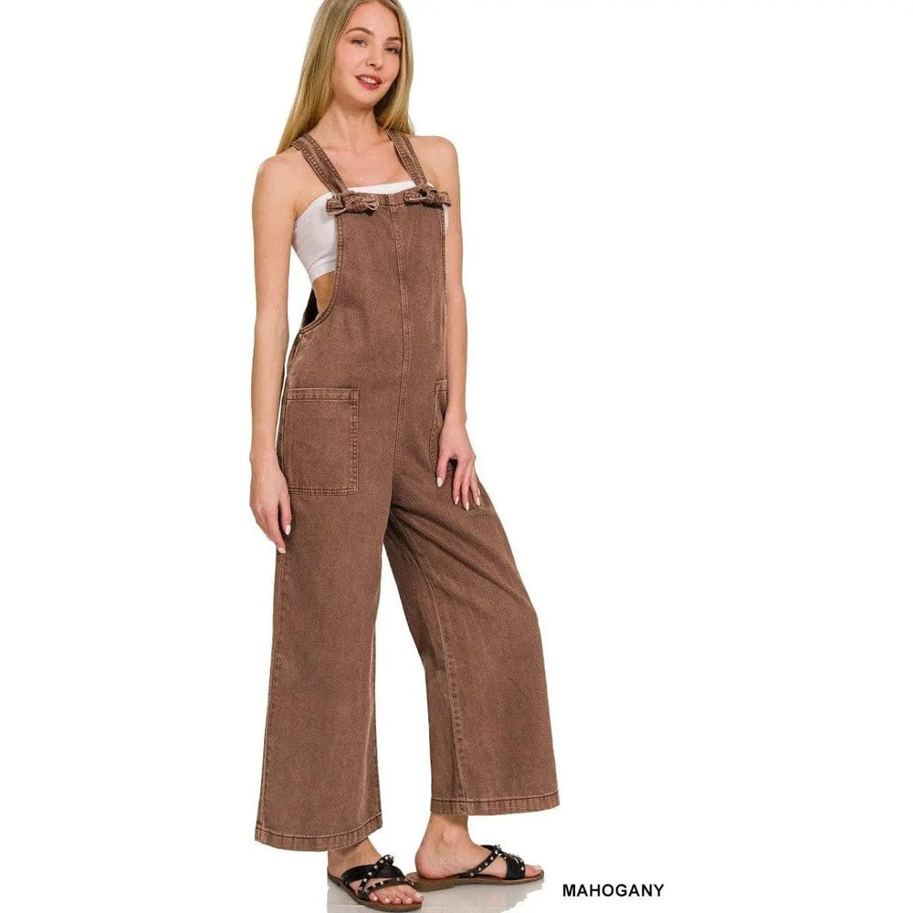 Washed Knot Strap Pockets Jumpsuit - LECCE
