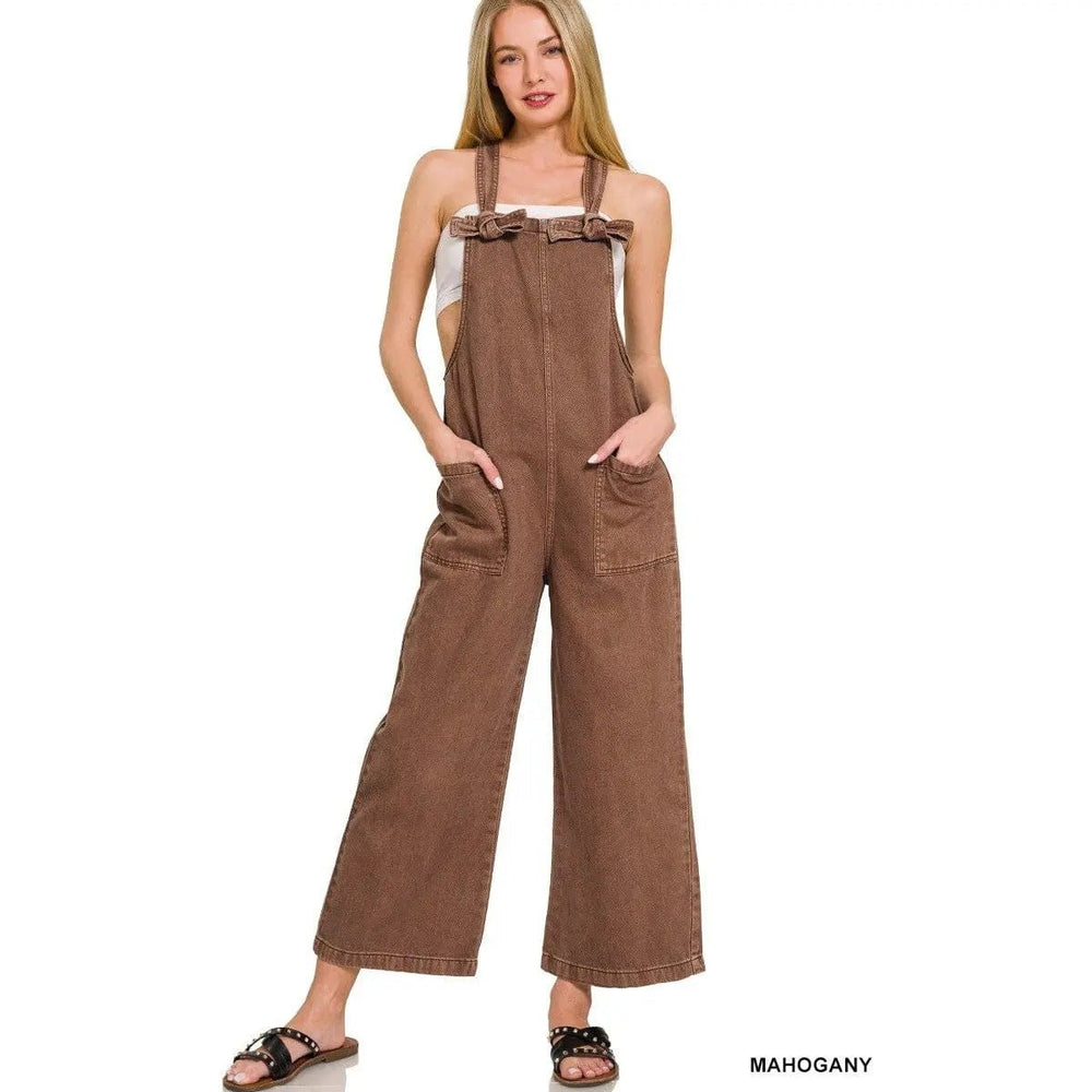 Washed Knot Strap Pockets Jumpsuit - LECCE