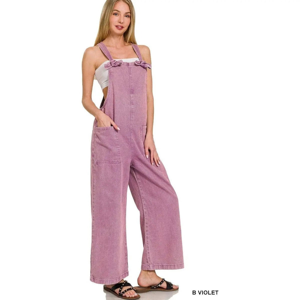 Washed Knot Strap Pockets Jumpsuit - LECCE