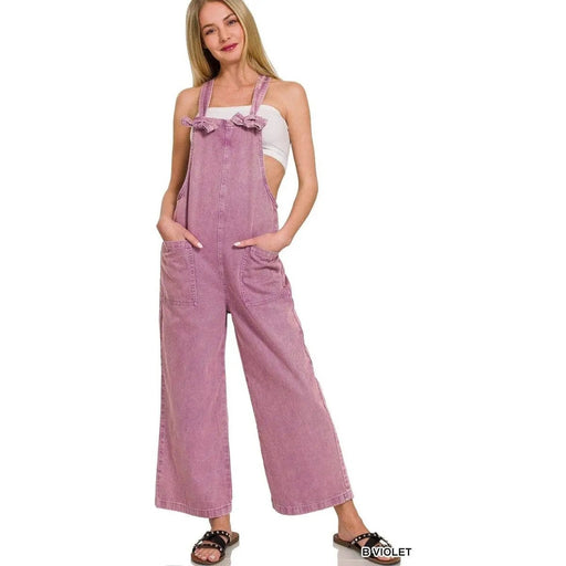 Washed Knot Strap Pockets Jumpsuit - LECCE