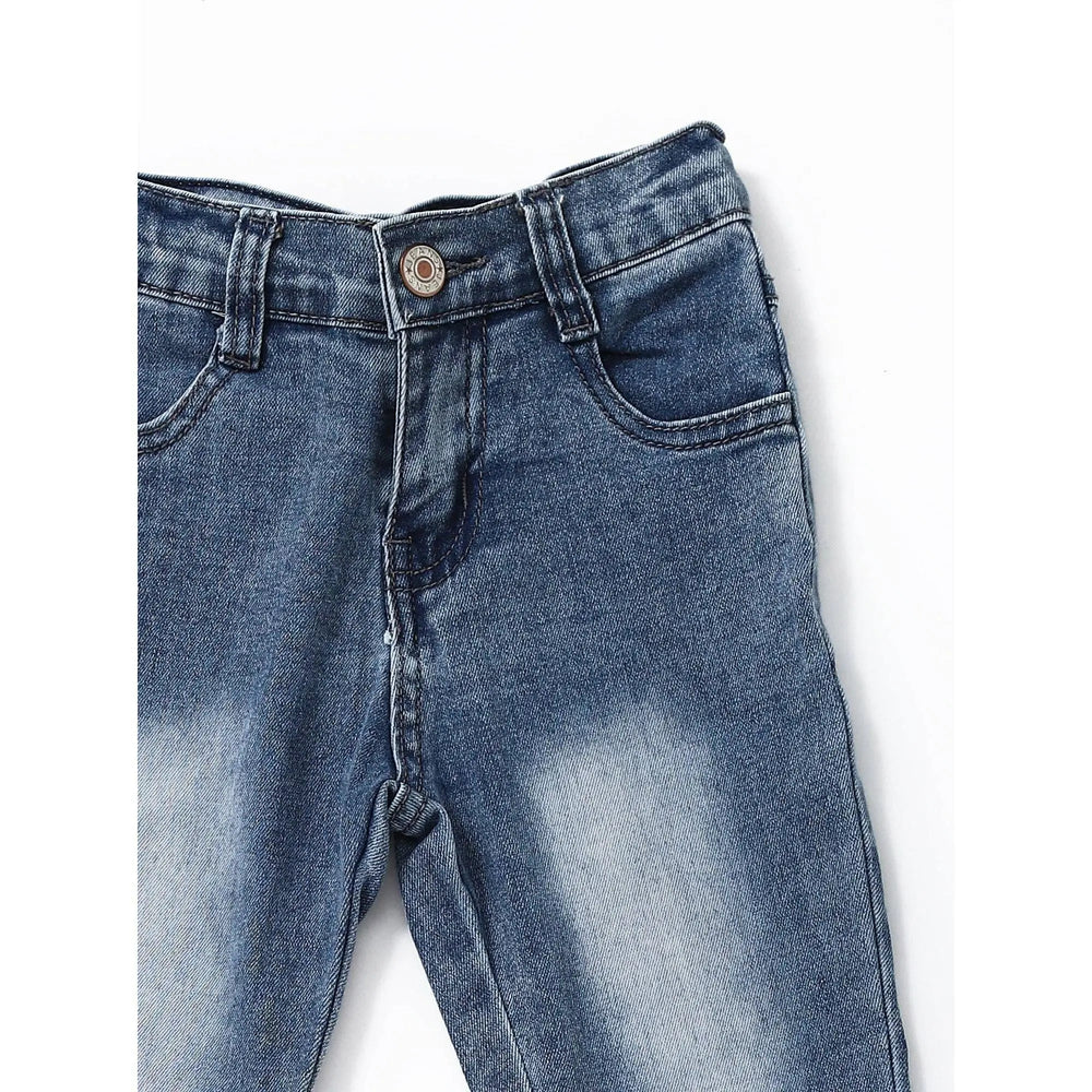 Washed Light Blue Double Layer Girls Jeans - LECCE