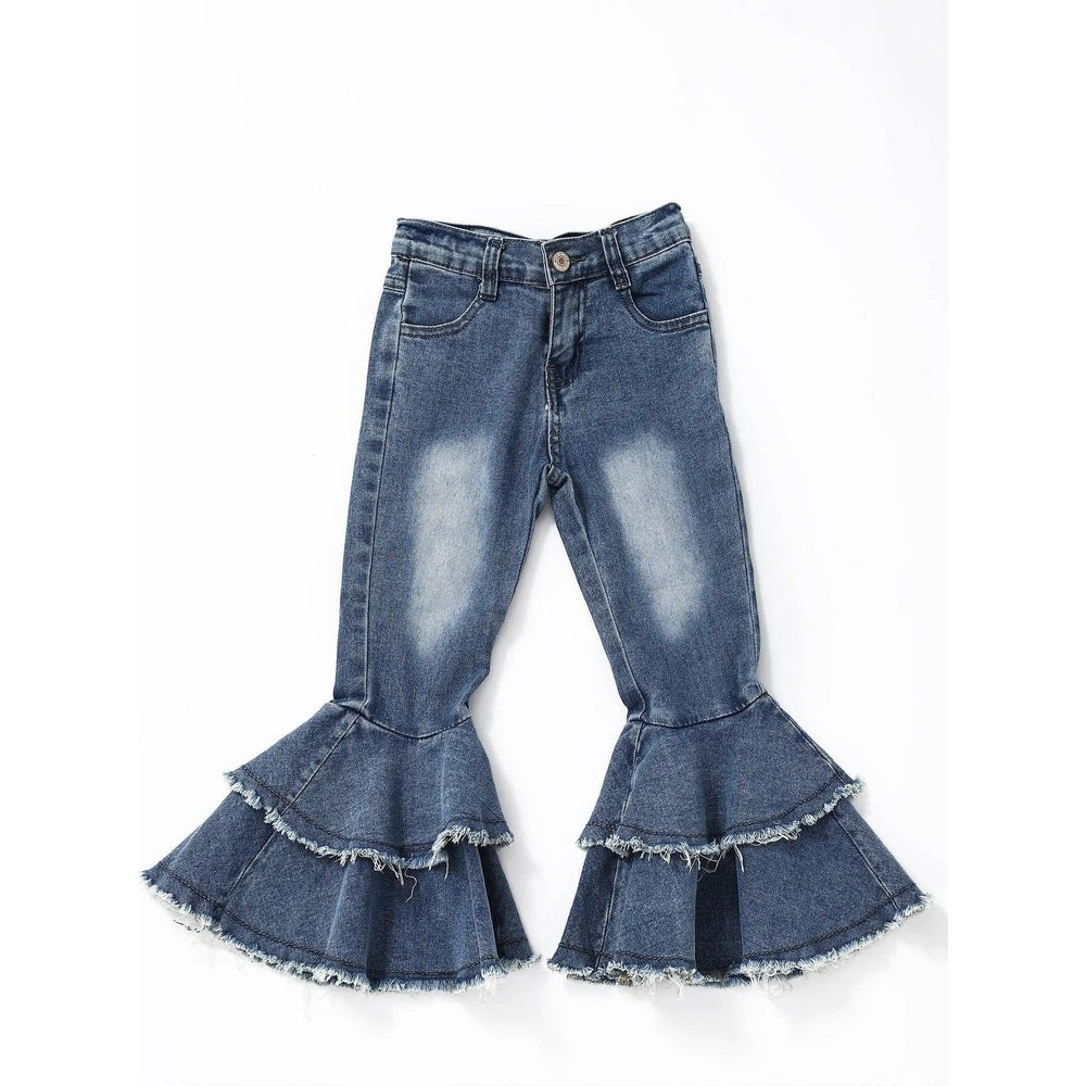 Washed Light Blue Double Layer Girls Jeans - LECCE