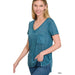 Washed Melange Burnout Scoop V - neck Top - LECCE