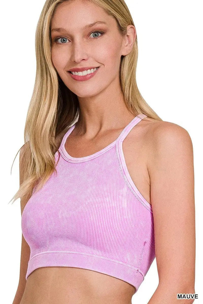 Washed Ribbed Crop Top With Bra Pads - LECCE