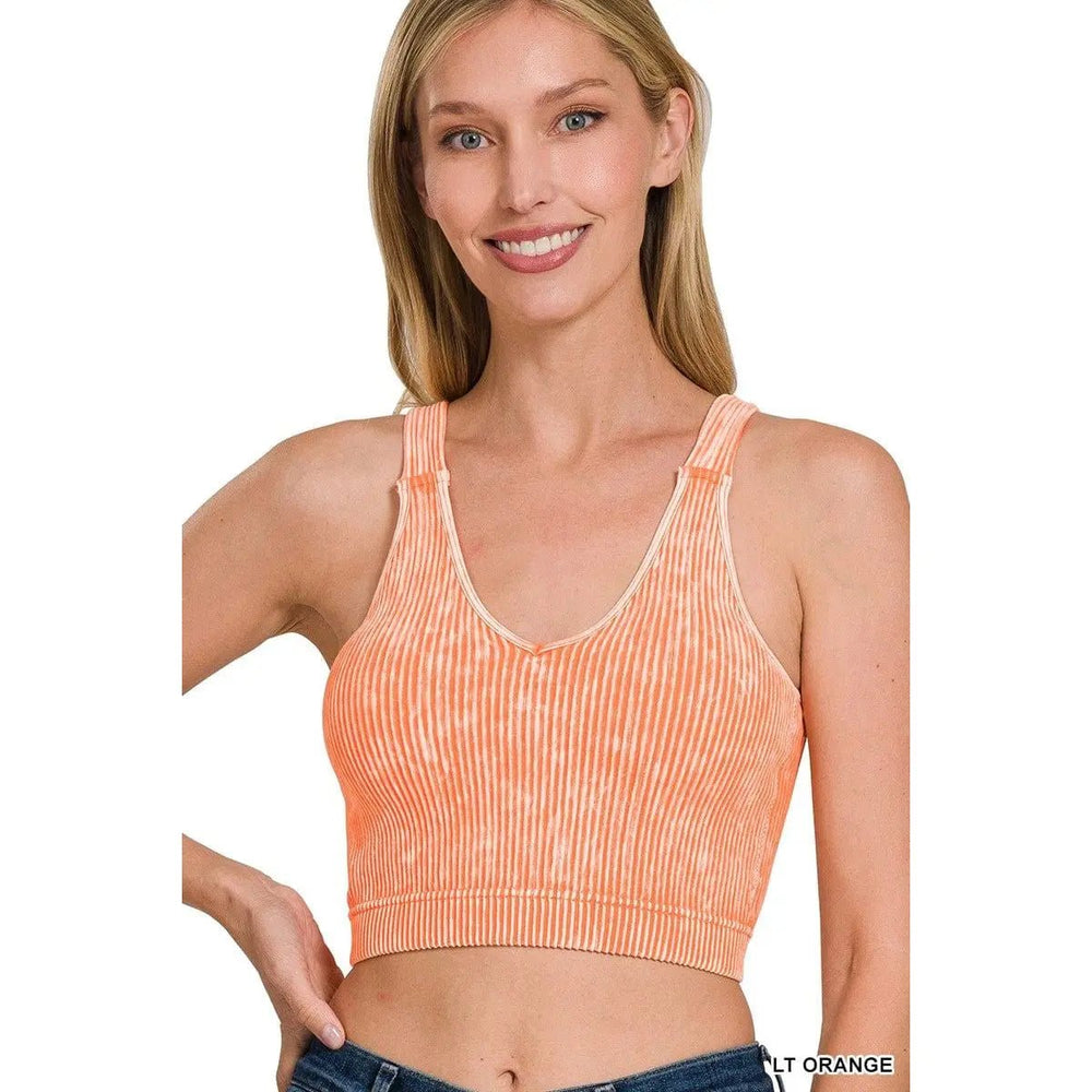 Washed Ribbed Cropped Bra Padded Tank Top - LECCE